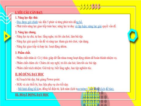 Bài giảng Toán 3 - Bài: Xem đồng hồ. Tháng, năm - Trường Tiểu học Đại Bản 2