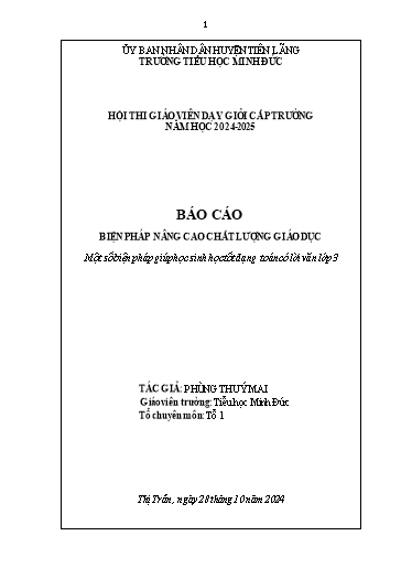 Biện pháp nâng cao chất lượng giáo dục - Một số biện pháp giúp học sinh học tốt dạng toán có lời văn Lớp 3