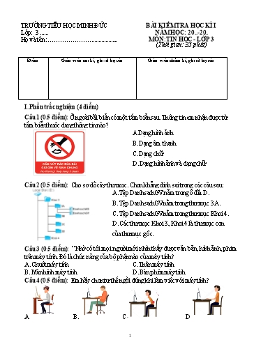 Đề kiểm tra học kì I môn Tin học Lớp 3 trường Tiểu học Minh Đức