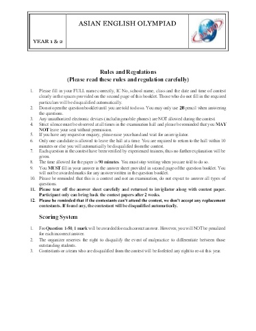 Đề thi Olympic Tiếng Anh Châu Á (Có đáp án) - Year 1, 2