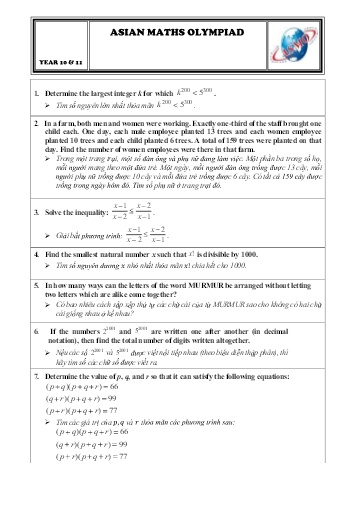 Đề thi Olympic Toán Châu Á - Year 10, 11
