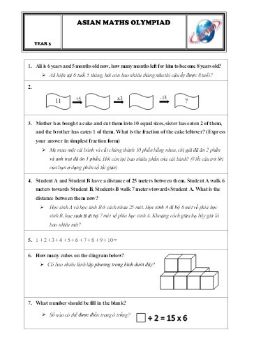 Đề thi Olympic Toán Châu Á - Year 3