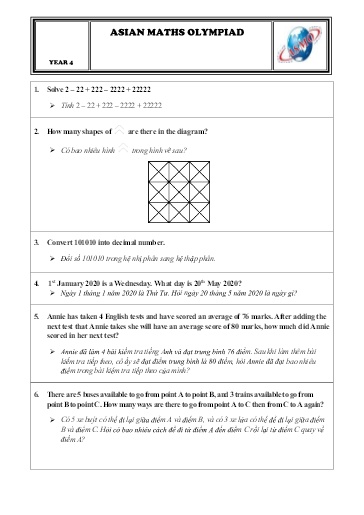 Đề thi Olympic Toán Châu Á - Year 4