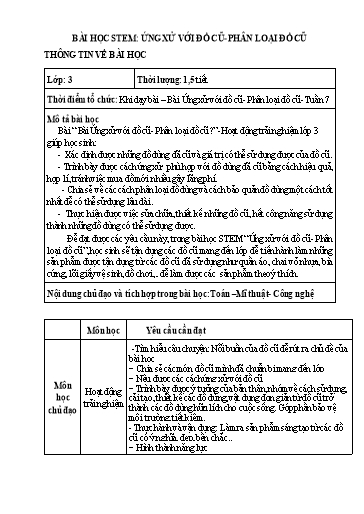 Kế hoạch bài dạy Stem Hoạt động trải nghiệm 3 - Tuần 7: Ứng xử với đồ cũ, phân loại đồ cũ