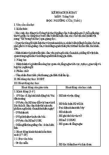 Kế hoạch bài dạy Tiếng Việt 3 - Bài: Ngưỡng cửa - Lương Thị Hằng