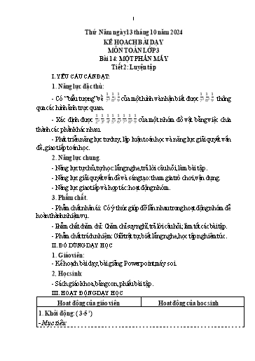 Kế hoạch bài dạy Toán 3 - Bài 14: Một phần mấy - Năm học 2024-2025