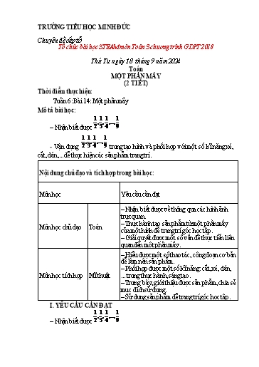 Kế hoạch bài dạy Toán 3 - Bài: Một phần mấy (2 tiết) - Năm học 2024-2025 - Trường Tiểu học Minh Đức