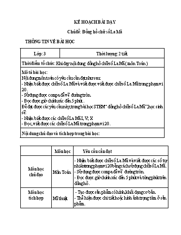 Kế hoạch bài dạy Toán 3 - Chủ đề: Đồng hồ chữ số La Mã