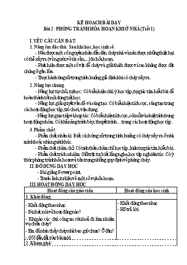 Kế hoạch bài dạy Tự nhiên xã hội 3 Sách Kết nối tri thức - Bài 2: Phòng tránh hỏa hoạn khi ở nhà (Tiết 1)