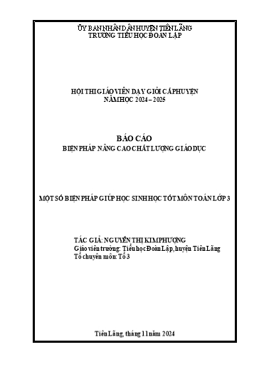 Một số biện pháp giúp học sinh học tốt môn Toán Lớp 3