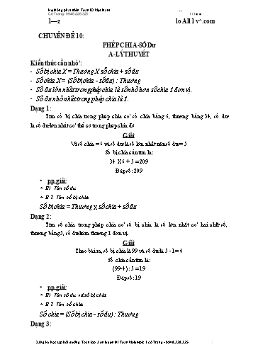 Tài liệu bồi dưỡng Toán Lớp 3 ôn luyện thi Violympic - Chuyền đề 10: Phép chia, số dư
