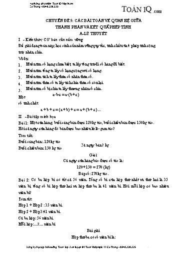Tài liệu bồi dưỡng Toán Lớp 3 ôn luyện thi Violympic - Chuyền đề 5: Các bài toán về quan hệ giữa thành phần và kết quả phép tính