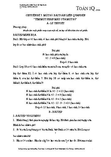Tài liệu bồi dưỡng Toán Lớp 3 ôn luyện thi Violympic - Chuyền đề 7: Một số bài toán liên quan đến Tìm một phần mấy của một số