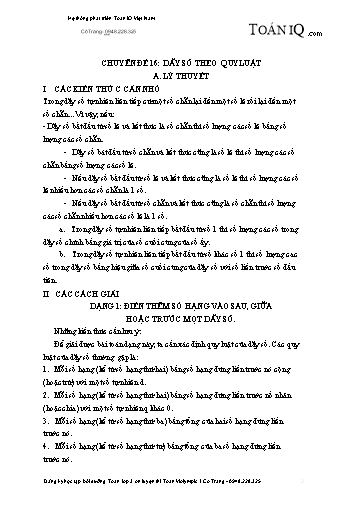 Tài liệu bồi dưỡng Toán Lớp 3 ôn luyện thi Violympic - Chuyền đề 16: Dãy số theo quy luật