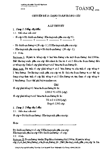 Tài liệu bồi dưỡng Toán Lớp 3 ôn luyện thi Violympic - Chuyền đề 15: Dạng toán trồng cây