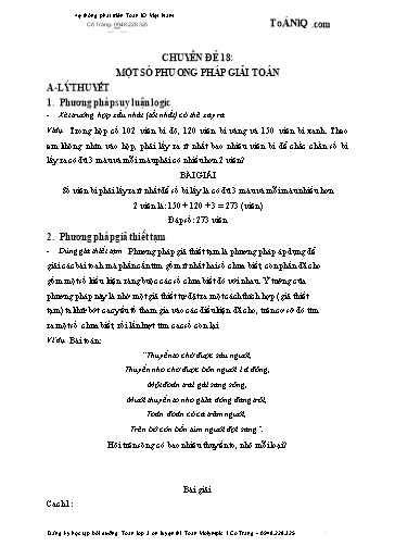 Tài liệu bồi dưỡng Toán Lớp 3 ôn luyện thi Violympic - Chuyền đề 18: Một số phương pháp giải toán