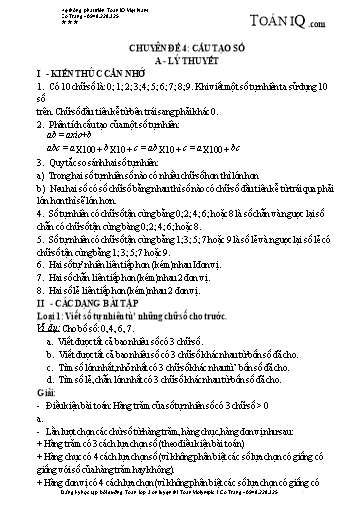 Tài liệu bồi dưỡng Toán Lớp 3 ôn luyện thi Violympic - Chuyền đề 4: Cấu tạo số