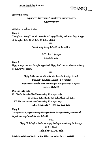 Tài liệu bồi dưỡng Toán Lớp 3 ôn luyện thi Violympic - Chuyền đề 13: Dạng toán tính số ngày trong tháng
