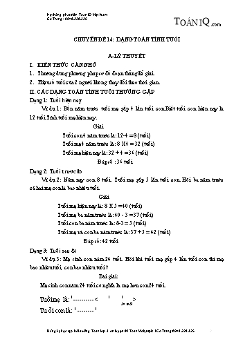 Tài liệu bồi dưỡng Toán Lớp 3 ôn luyện thi Violympic - Chuyền đề 14: Dạng toán tính tuổi