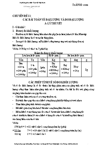Tài liệu bồi dưỡng Toán Lớp 3 ôn luyện thi Violympic - Chuyền đề 11: Các bài toán về đại lượng và đo đại lượng