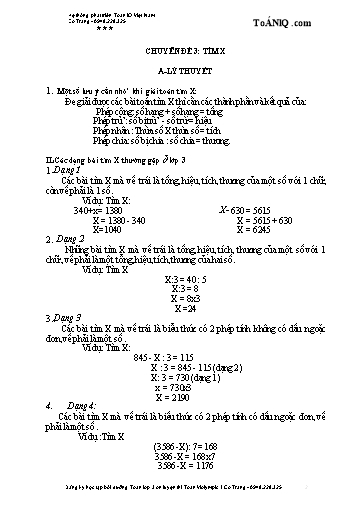 Tài liệu bồi dưỡng Toán Lớp 3 ôn luyện thi Violympic - Chuyền đề 3: Tìm X